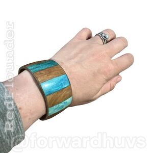 Brass and Mixed Media Bohemian Wide Bangle Bracelet